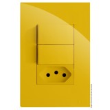 Conjunto Interruptor Duplo Paralelo + 1 Tomada 10a 4x2 - RECTA MOSTARDA GLOSS